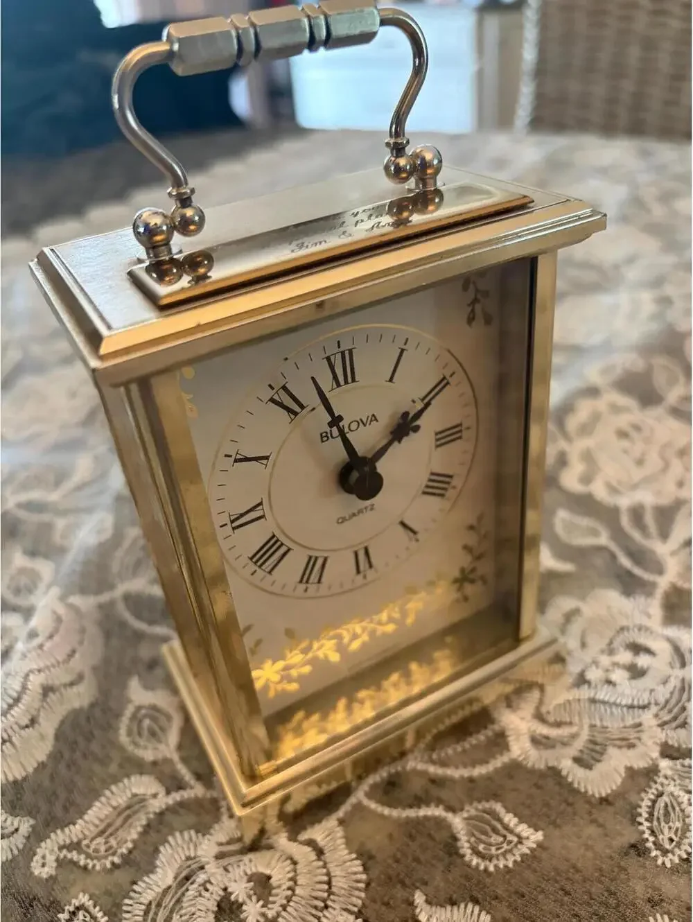 A vintage Bulova quartz carriage clock made in Germany. [COPY]